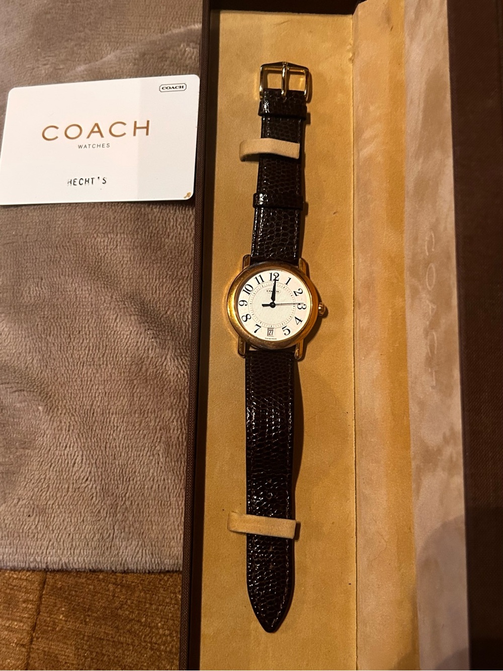 Coach Unisex Gold Tone Watch with Brown Leather Strap